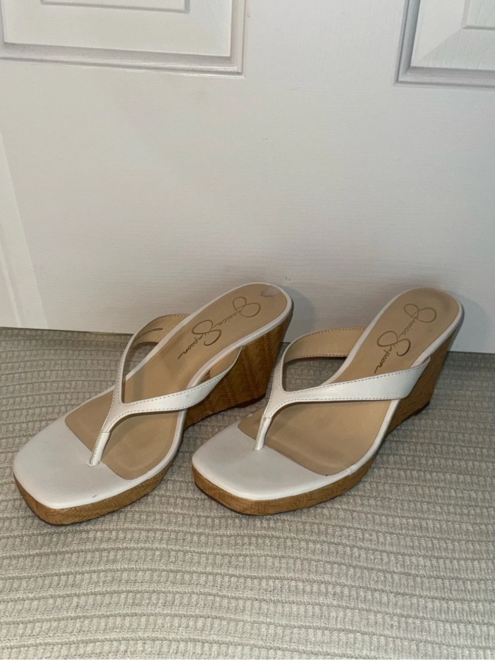 Jessica Simpson White Wedge Thong Sandals